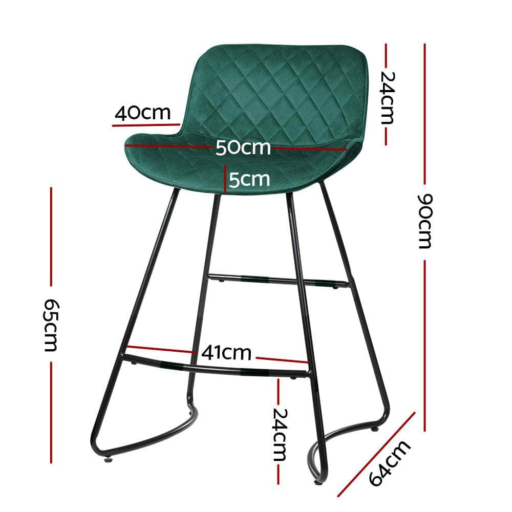 Set Of 2 Bar Stools Kitchen Stool Chairs Chair Velvet Barstool Barstools Green