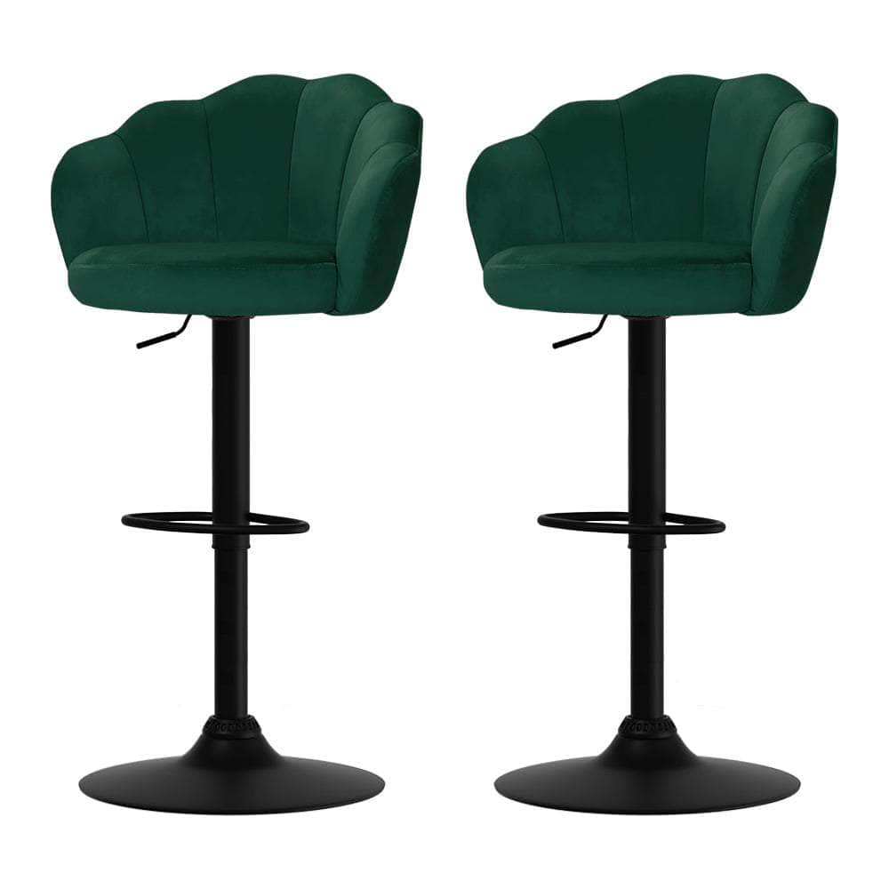 Set of 2 Bar Stools Kitchen Stool Swivel Chair Gas Lift Velvet Chairs Green Nessah
