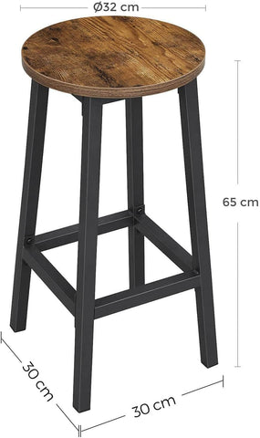 Set Of 2 Bar Stools With Sturdy Steel Frame Rustic Brown And Black