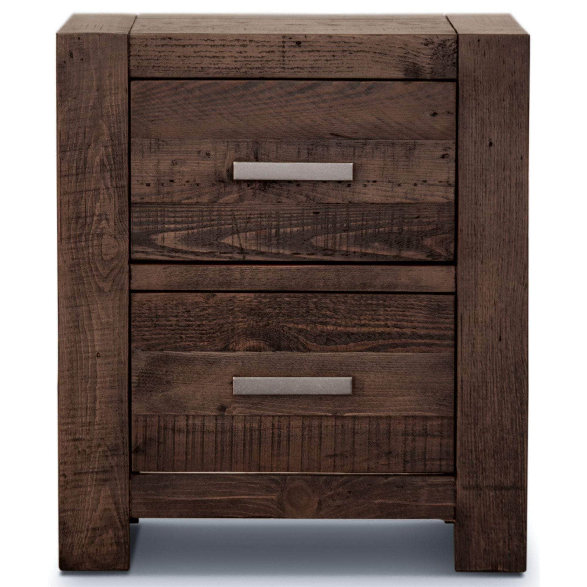 Set Of 2 Bedside Tables 2 Drawers Storage Cabinet Pine Wood Grey Stone
