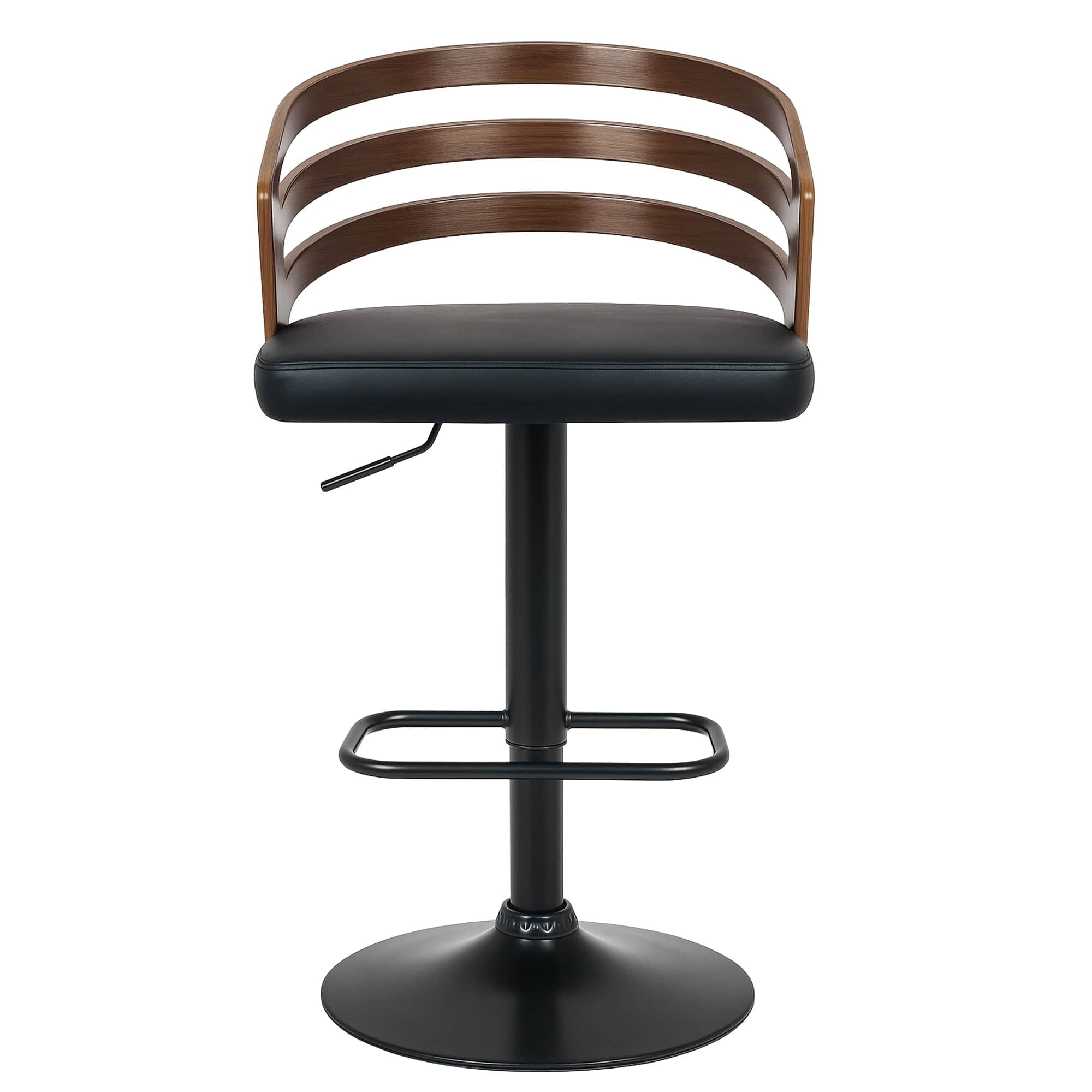 Set of 2 Bentwood Walnut Bar Stools Leather Seat Metal Frame Base