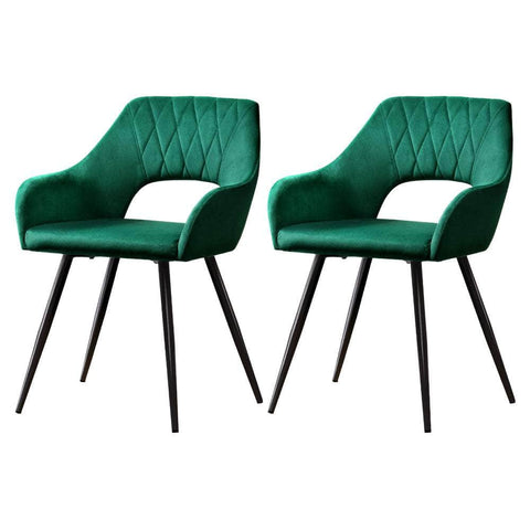 Set of 2 Caitlee Dining Chairs Kitchen Chairs Velvet Upholstered Green