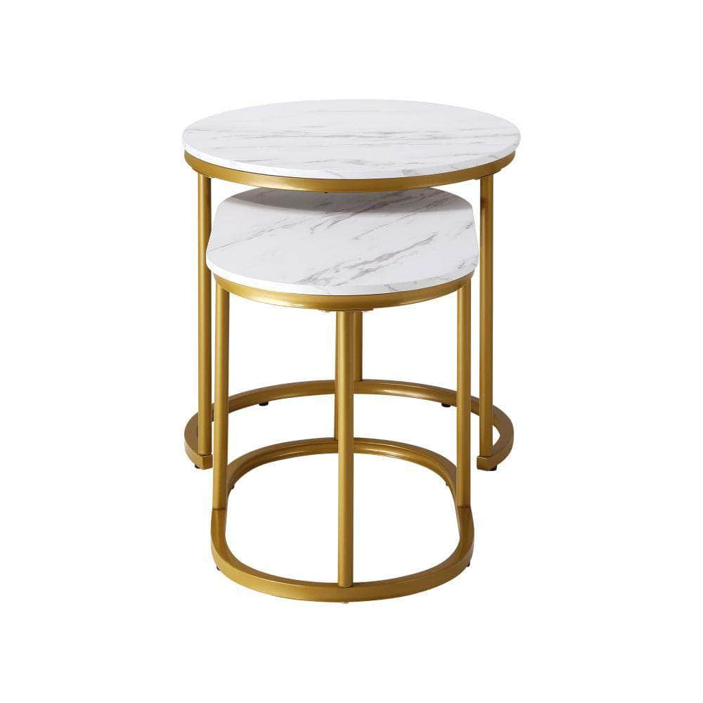 Set of 2 Coffee Table Round Oval Marble Nesting Side End Table