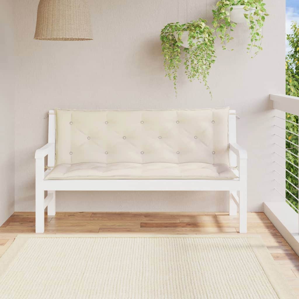 Set of 2 Cream White Oxford Fabric Garden Bench Cushions