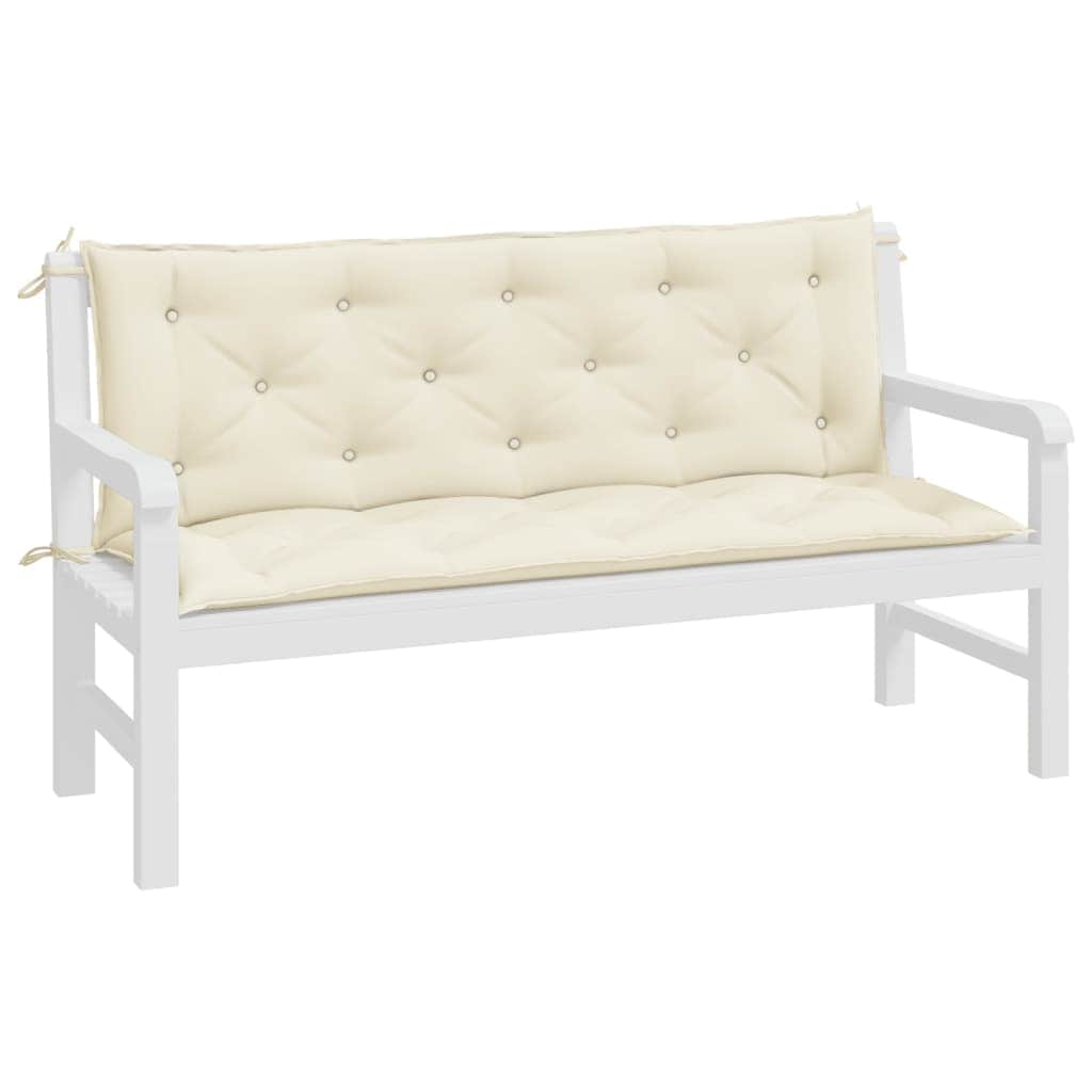 Set of 2 Cream White Oxford Fabric Garden Bench Cushions