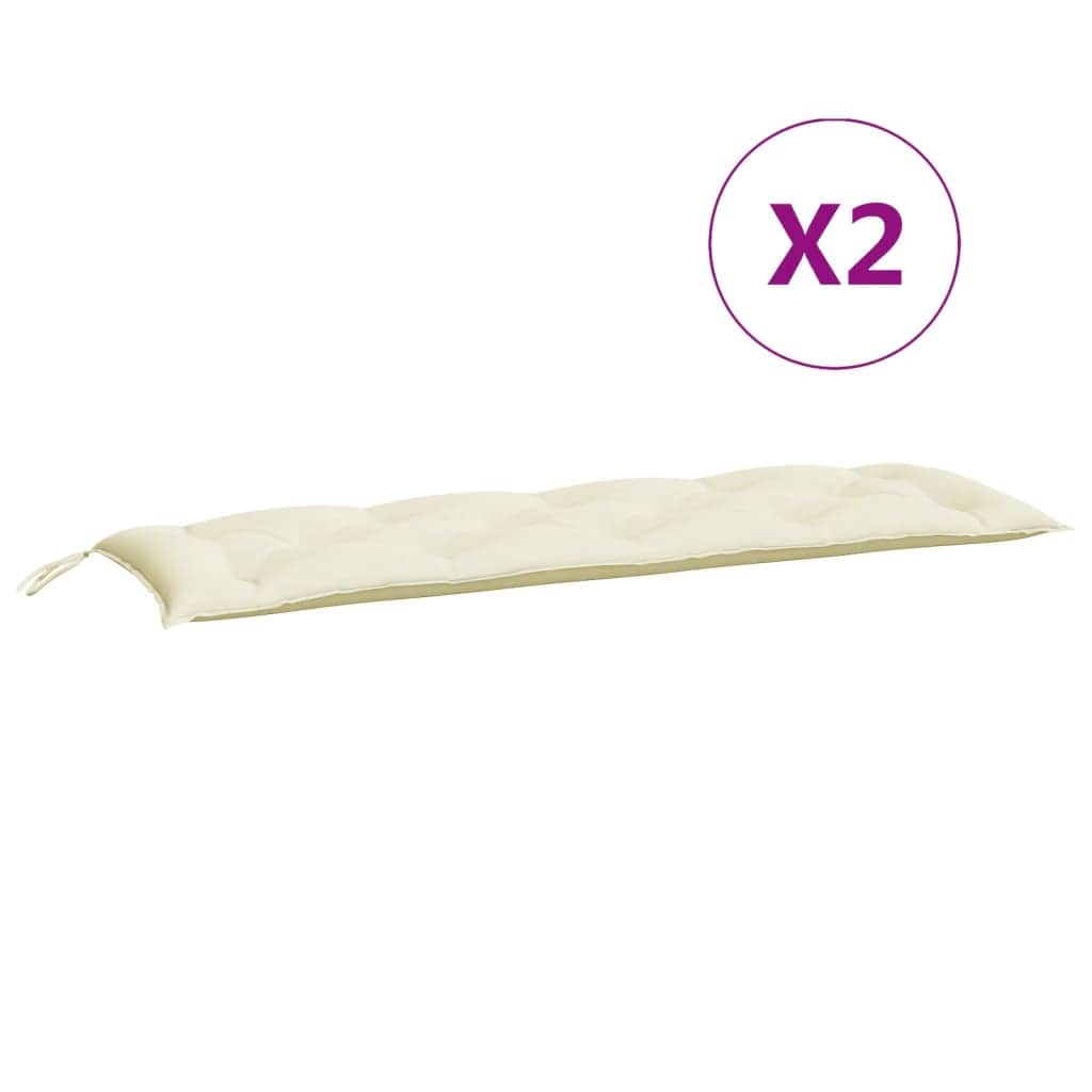 Set of 2 Cream White Oxford Fabric Garden Bench Cushions