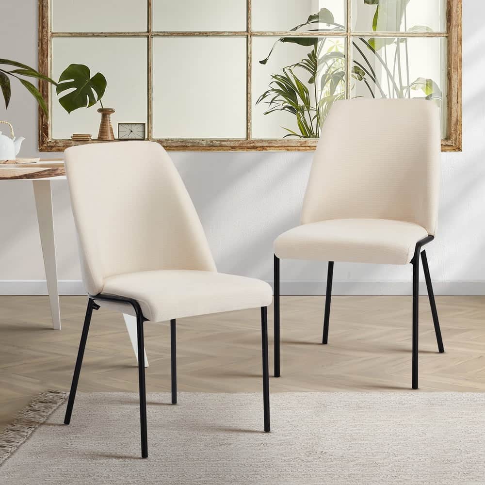 Set of 2 Dining Chairs Chenille Fabric Upholstered Padded Seat Beige Green & Grey