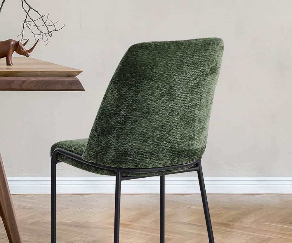 Set of 2 Dining Chairs Chenille Fabric Upholstered Padded Seat Beige Green & Grey