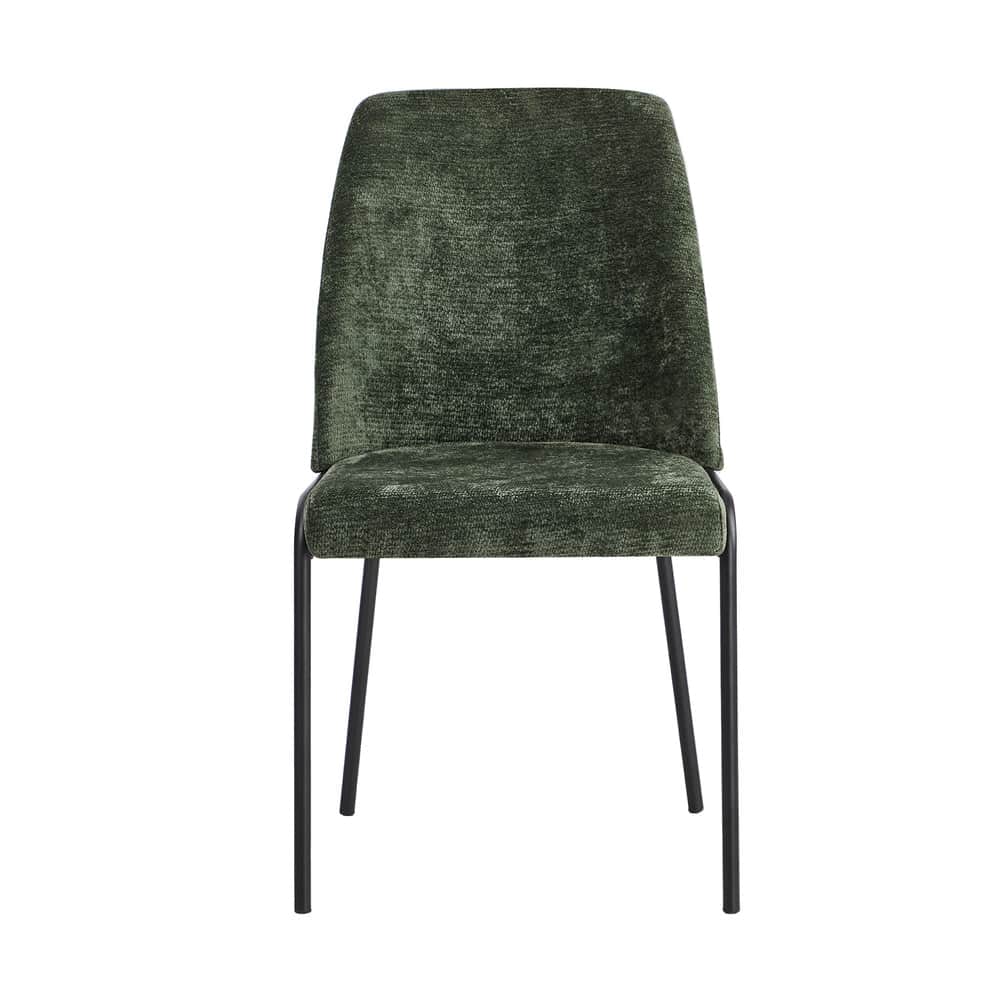Set of 2 Dining Chairs Chenille Fabric Upholstered Padded Seat Beige Green & Grey