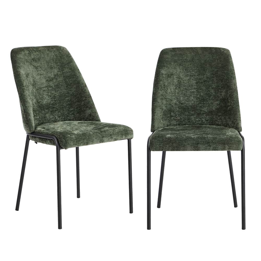 Set of 2 Dining Chairs Chenille Fabric Upholstered Padded Seat Beige Green & Grey