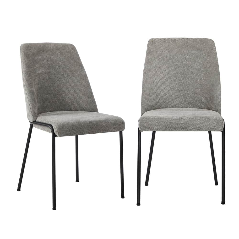 Set of 2 Dining Chairs Chenille Fabric Upholstered Padded Seat Beige Green & Grey