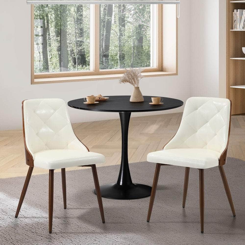 Set of 2 Dining Chairs PU Leather White for Kitchen or Dining Room