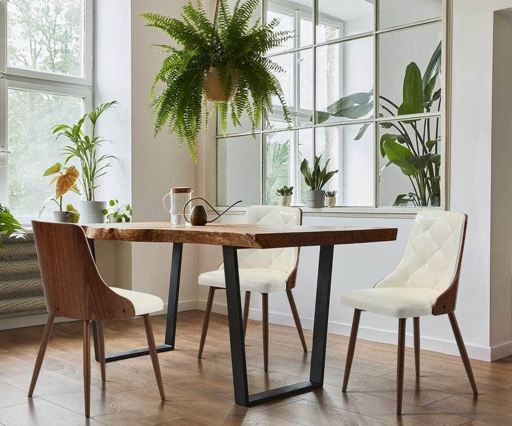 Set of 2 Dining Chairs PU Leather White for Kitchen or Dining Room
