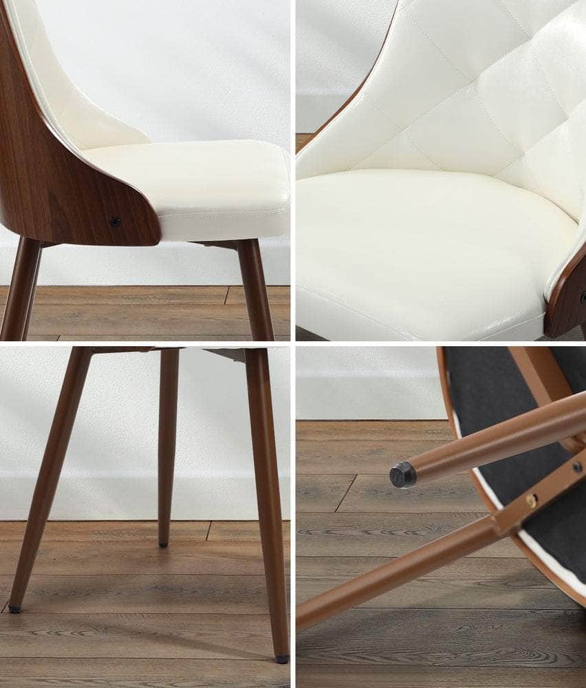 Set of 2 Dining Chairs PU Leather White for Kitchen or Dining Room