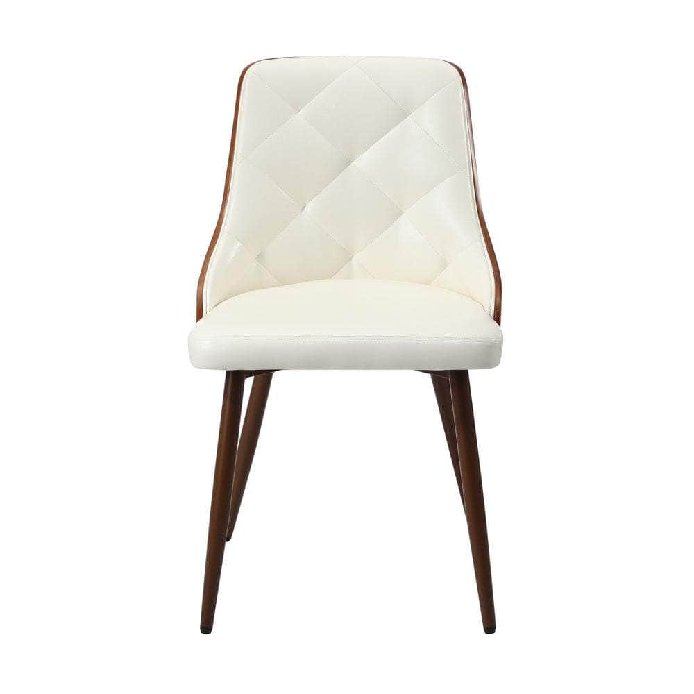 Set of 2 Dining Chairs PU Leather White for Kitchen or Dining Room
