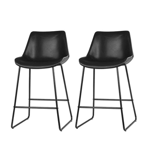 Bar Stools Kitchen Counter Barstools Leather Metal Chairs Black X2