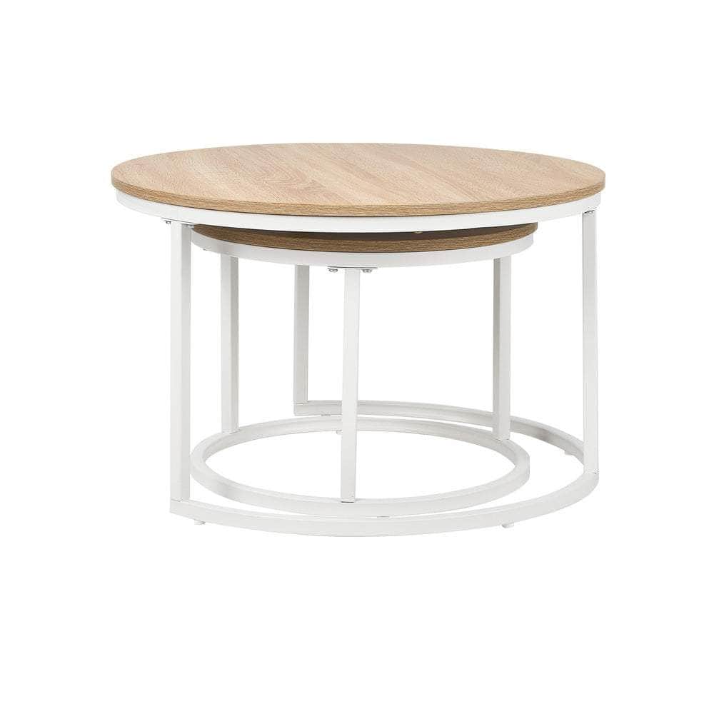 Set of 2 Nesting Coffee Table Round Natural & White