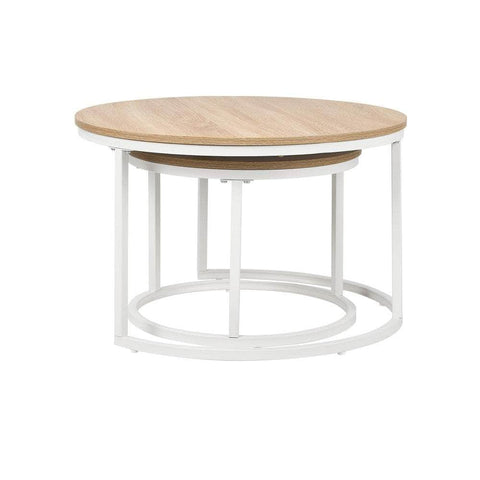 Set of 2 Nesting Coffee Table Round Natural & White