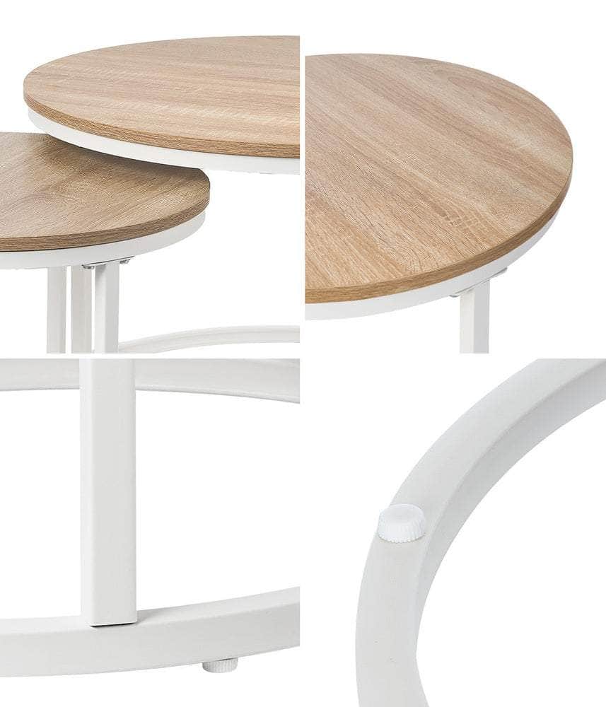 Set of 2 Nesting Coffee Table Round Natural & White