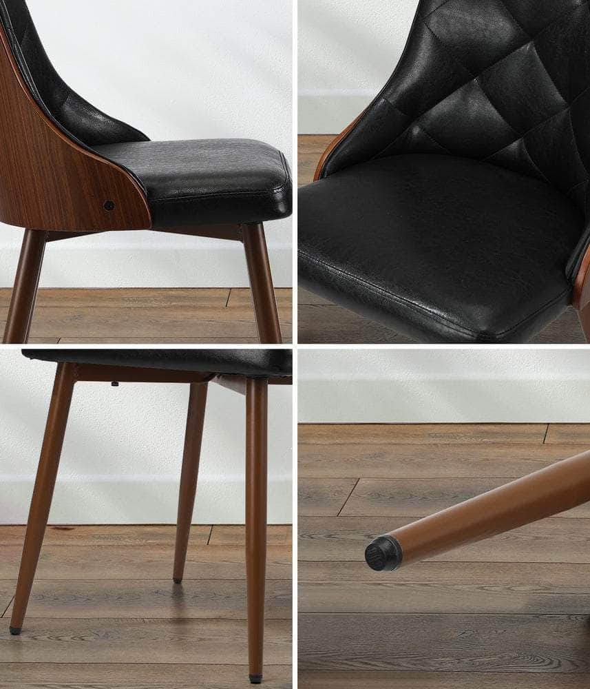 Set of 2 Retro PU Leather Dining Chairs Black for Kitchen or Dining Room