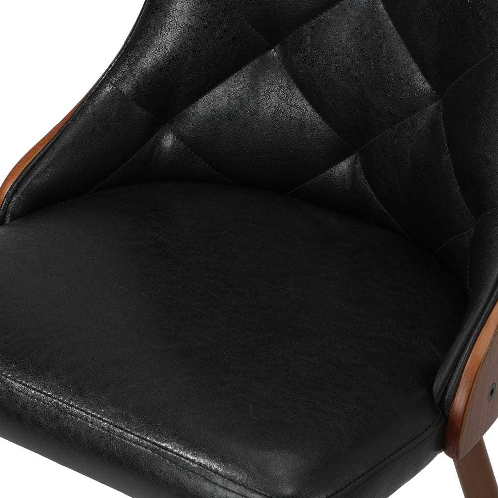 Set of 2 Retro PU Leather Dining Chairs Black for Kitchen or Dining Room