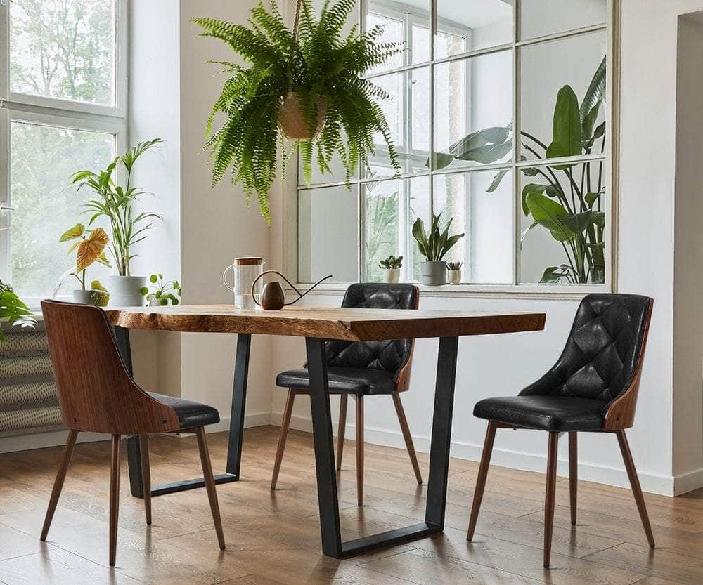 Set of 2 Retro PU Leather Dining Chairs Black for Kitchen or Dining Room
