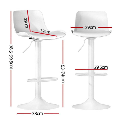 Set of 2 Swivel Bar Stools - White Leather Gas Lift