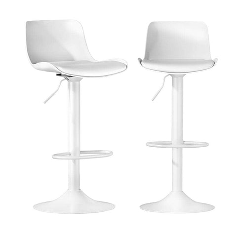 Set of 2 Swivel Bar Stools - White Leather Gas Lift