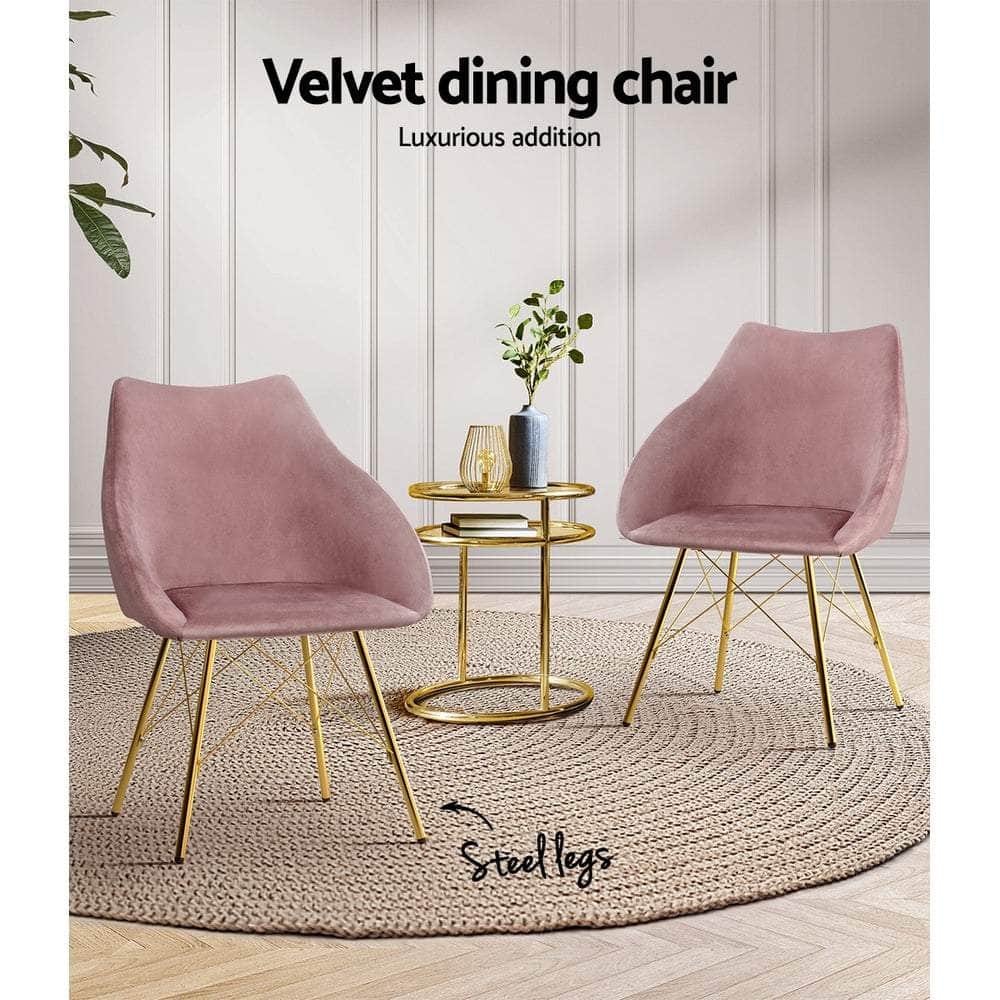 Set of 2 Valisa Dining Chairs Kitchen Chairs Upholstered Velvet Pink
