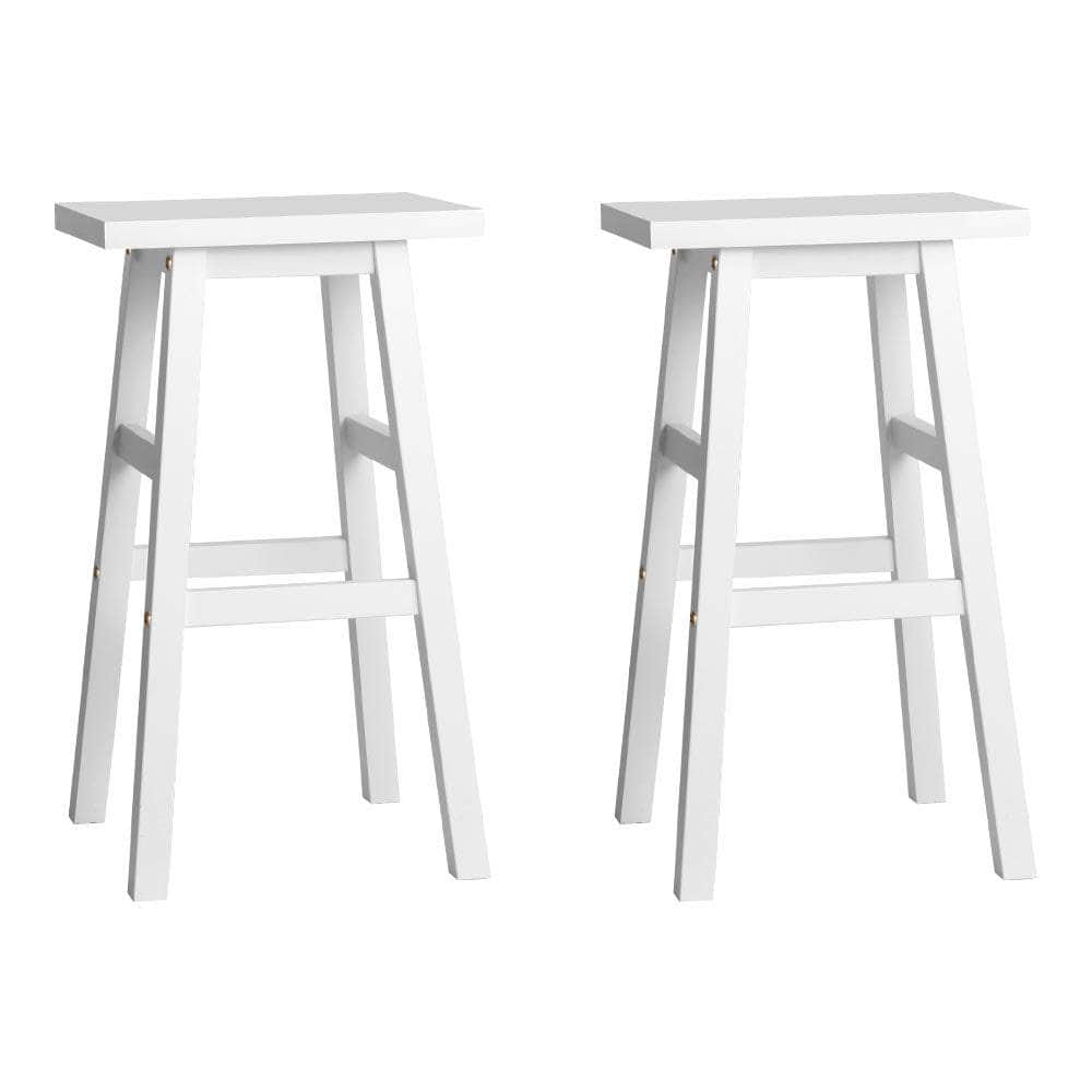Set of 2 Wooden Backless Bar Stools - White