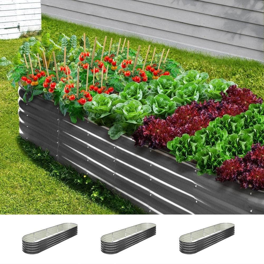 Set of 3 Galvanised Steel Garden Beds – 320x80x42cm
