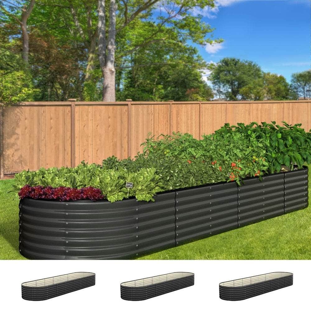 Set of 3 Galvanised Steel Garden Beds – 320x80x56cm