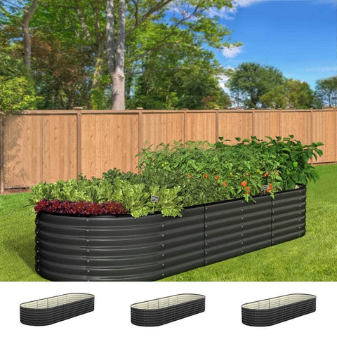 Set of 3 Galvanised Steel Raised Garden Beds – 240x80x56cm