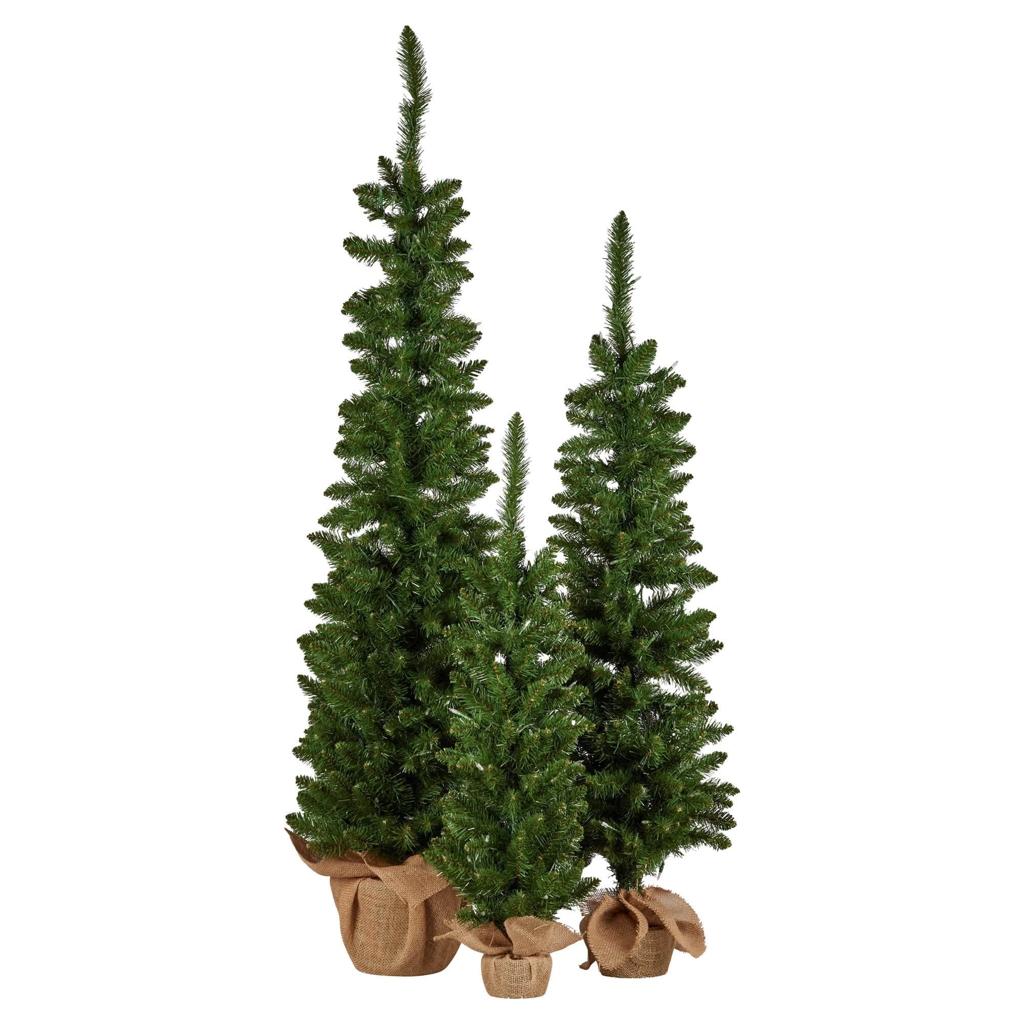 Set of 3 Pre Lit Green Pine Christmas Trees