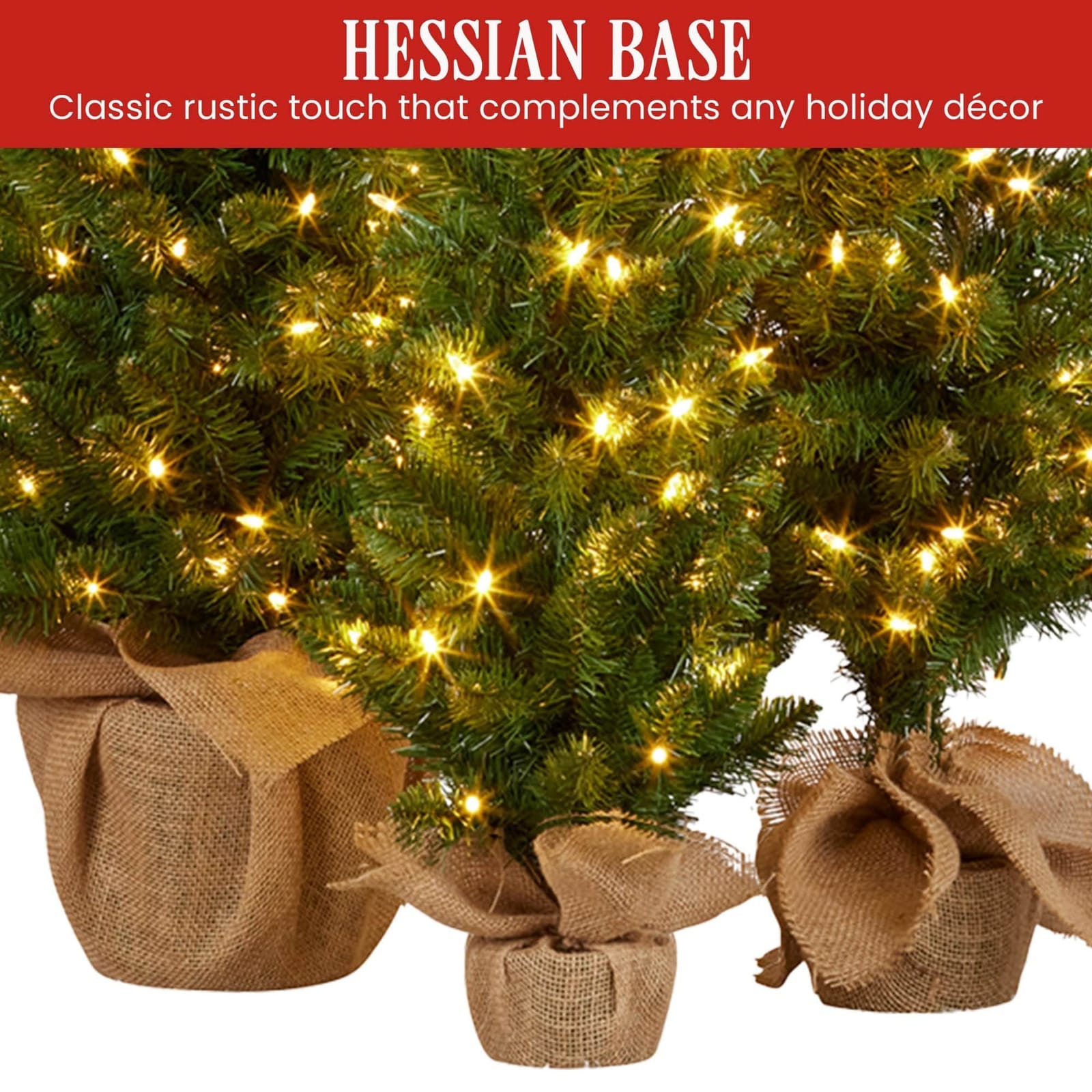 Set of 3 Pre Lit Green Pine Christmas Trees