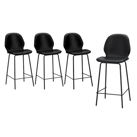 Set of 4 Bar Stools Kitchen Chairs High Leather Black Counter Seats Back/Grey