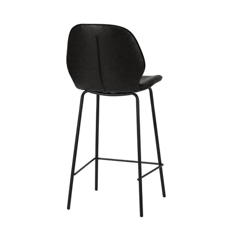 Set of 4 Bar Stools Kitchen Chairs High Leather Black Counter Seats Back/Grey