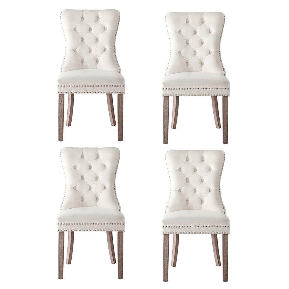 Set of 4 Beige Velvet Dining Chairs – Elegant & Comfortable Design