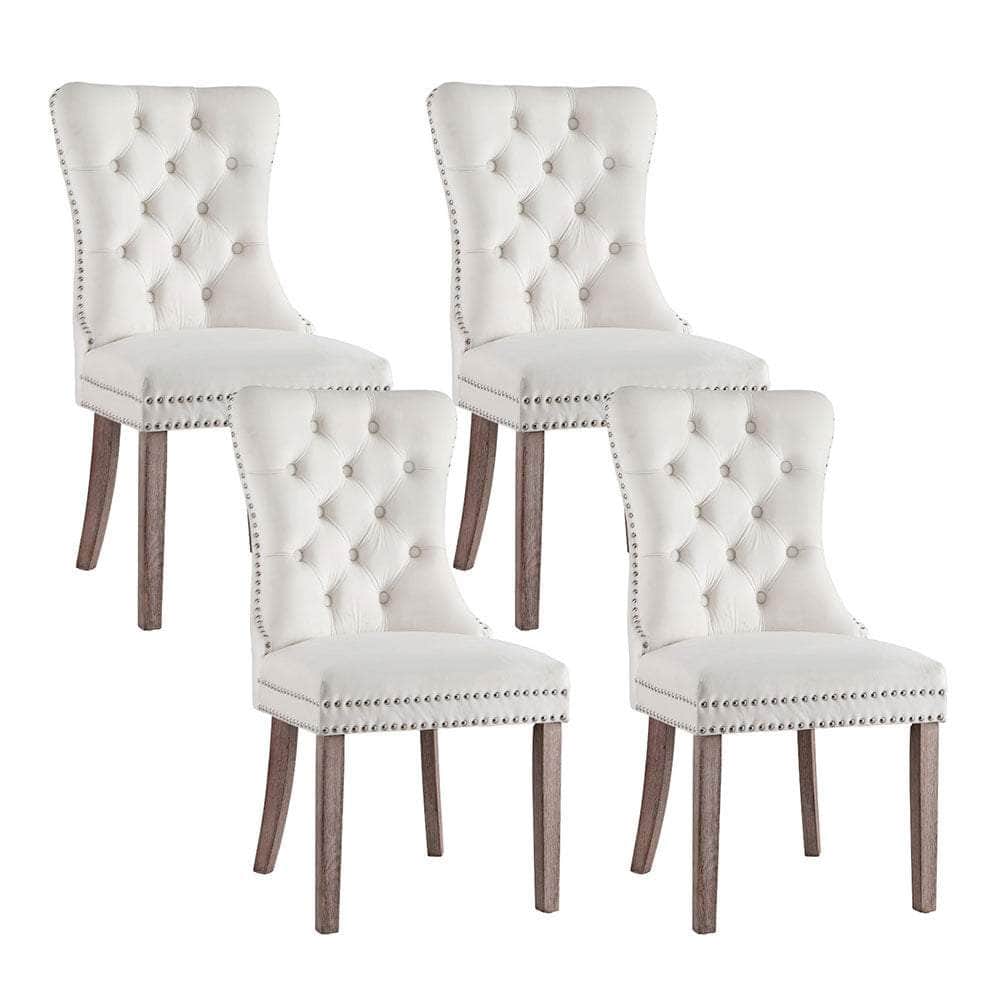 Set of 4 Beige Velvet Dining Chairs – Elegant & Comfortable Design