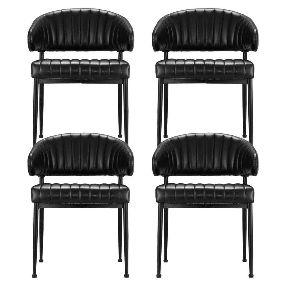 Set of 4 Black Leather Dining Armchairs – Stylish Hollow Back Design