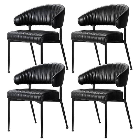 Set of 4 Black Leather Dining Armchairs – Stylish Hollow Back Design