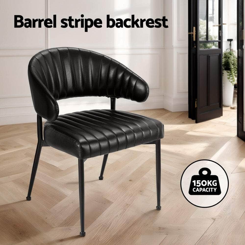 Set of 4 Black Leather Dining Armchairs – Stylish Hollow Back Design