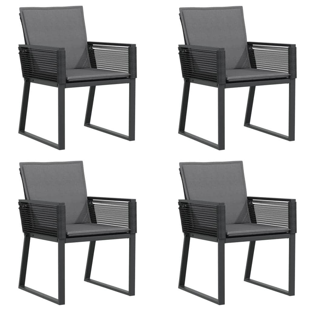 Set of 4 Black Poly Rattan Garden Chairs with Cushions