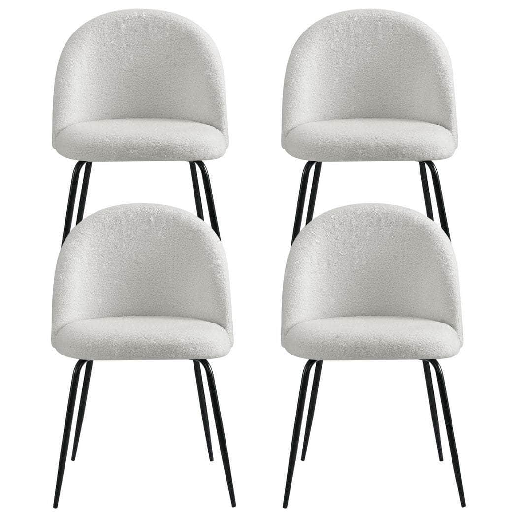 Set of 4 Dining Chairs in White Sherpa Boucle Fabric - Modern