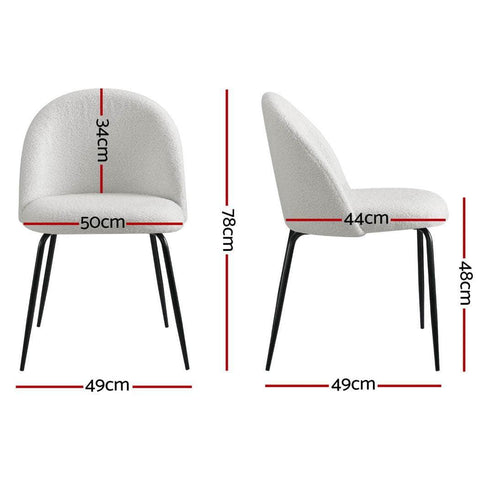 Set of 4 Dining Chairs in White Sherpa Boucle Fabric - Modern