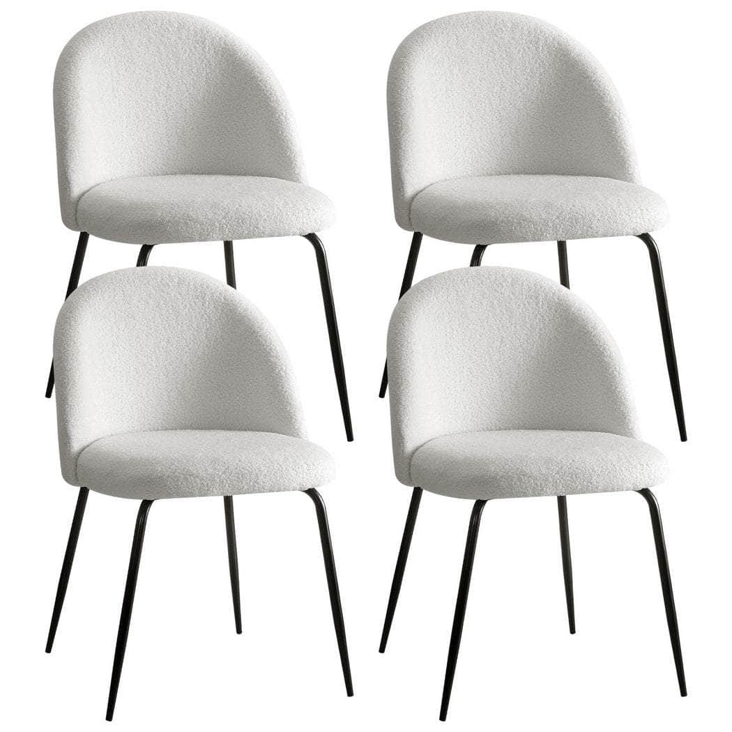 Set of 4 Dining Chairs in White Sherpa Boucle Fabric - Modern