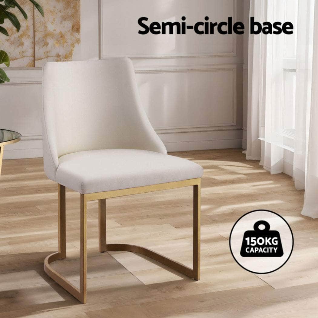 Set of 4 Dining Chairs with Beige Linen Fabric and Sturdy Frame