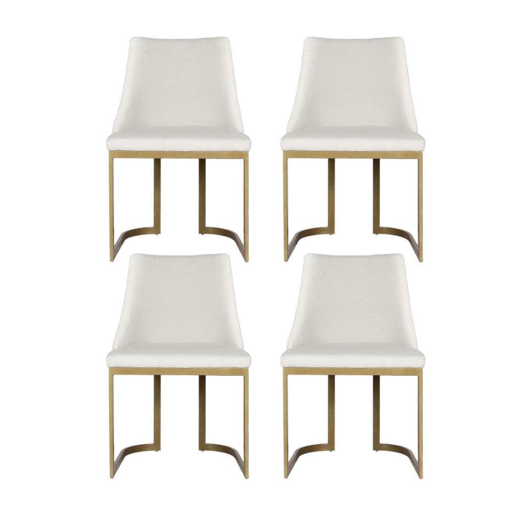 Set of 4 Dining Chairs with Beige Linen Fabric and Sturdy Frame