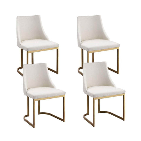 Set of 4 Dining Chairs with Beige Linen Fabric and Sturdy Frame
