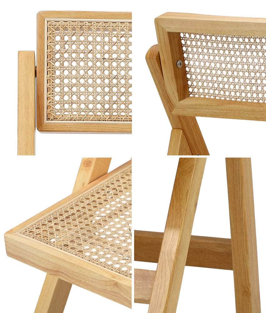 Set of 4 Folding Dining Chairs Rattan & Wooden Kitchen or Patio Seating